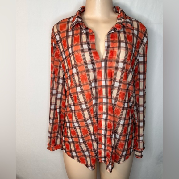 Love Potion Women’s Long Sleeves Blouse.  Multicolor Brown Cream Orange XL - Picture 1 of 15